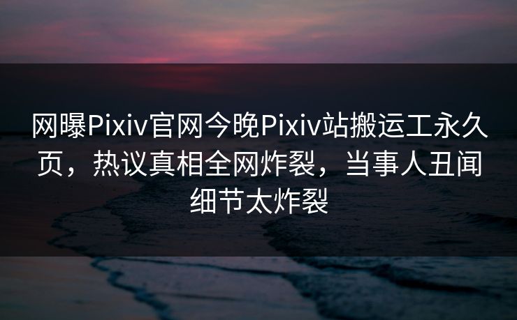 网曝Pixiv官网今晚Pixiv站搬运工永久页，热议真相全网炸裂，当事人丑闻细节太炸裂